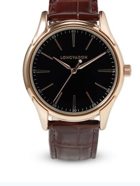 Longvadon Heritage Noir Men's Watch Crocodile 🐊 Embossed Leather NWT retail 540